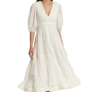 Zimmermann Plisse-Voile Pleated White Midi Dress - Size 0 (2-4)